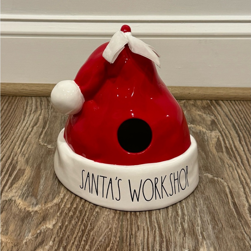 Rae Dunn SANTA’S WORKSHOP red  Santa hat birdhouse 8" ~ NEW ~ Christmas